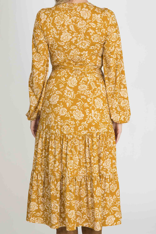 Frill midi wrap jersey dress - Ochre