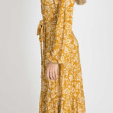 Frill midi wrap jersey dress - Ochre