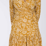 Frill short wrap jersey dress - Ochre