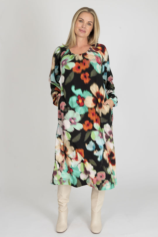 A-lined belted midi jersey dress - Black