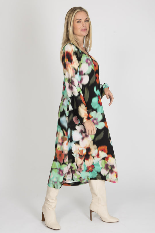 A-lined belted midi jersey dress - Black