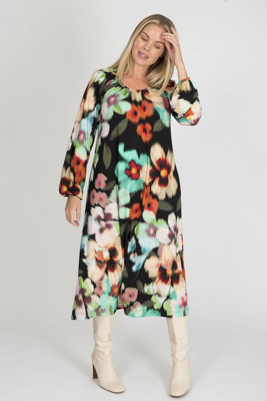 A-lined belted midi jersey dress - Black
