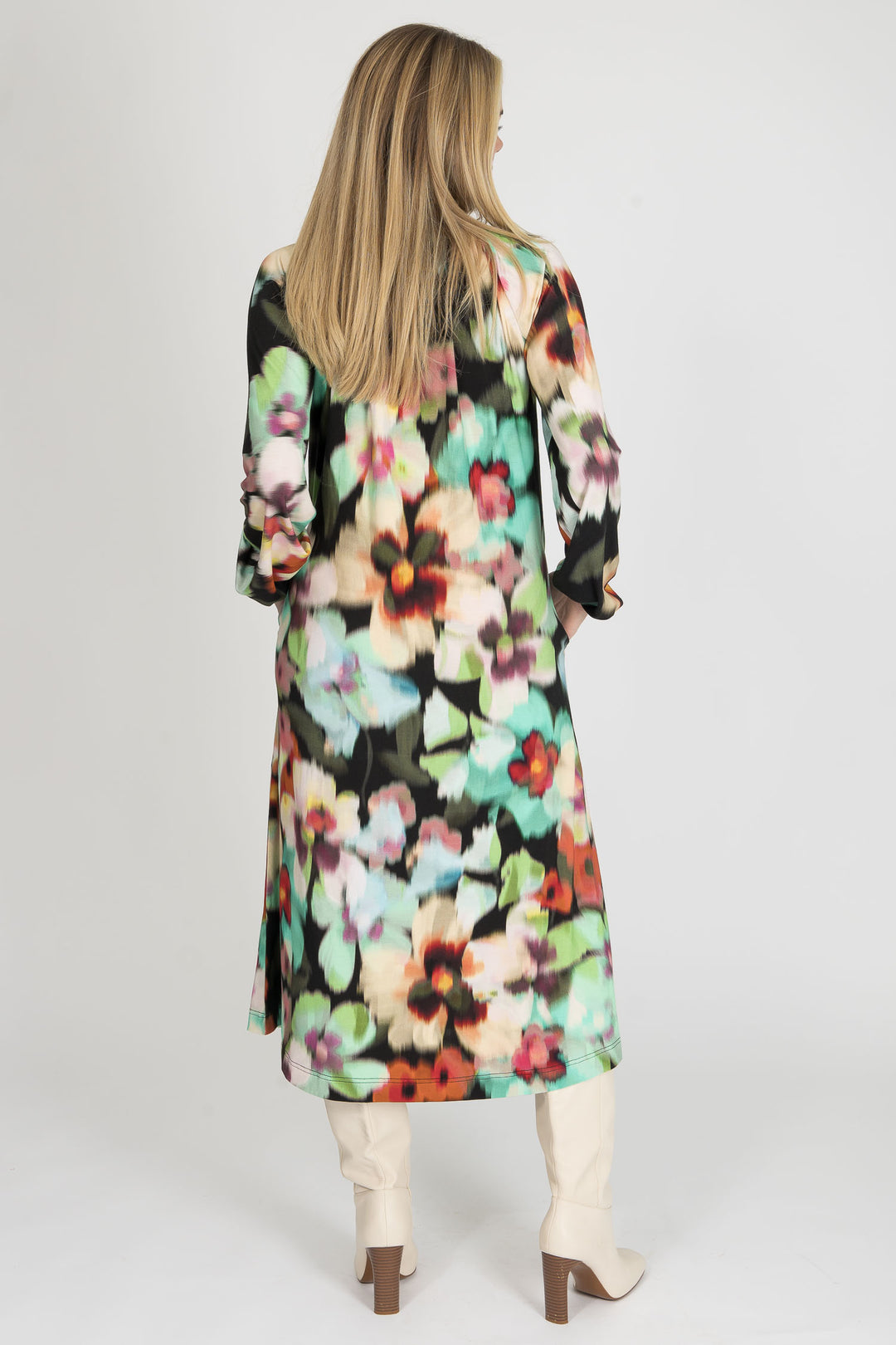 A-lined belted midi jersey dress - Black