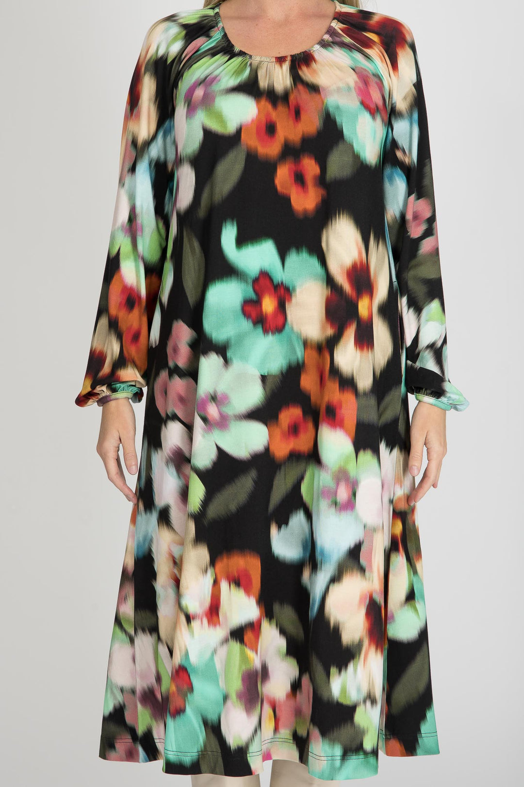 A-lined belted midi jersey dress - Black