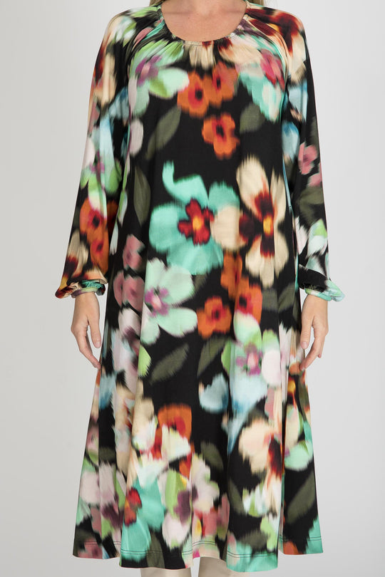 A-lined belted midi jersey dress - Black