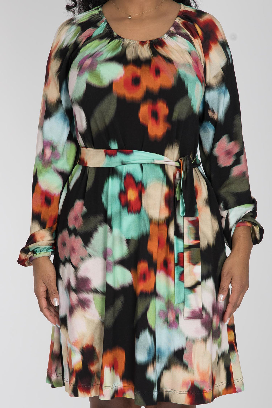 A-lined belted short jersey dress - Black