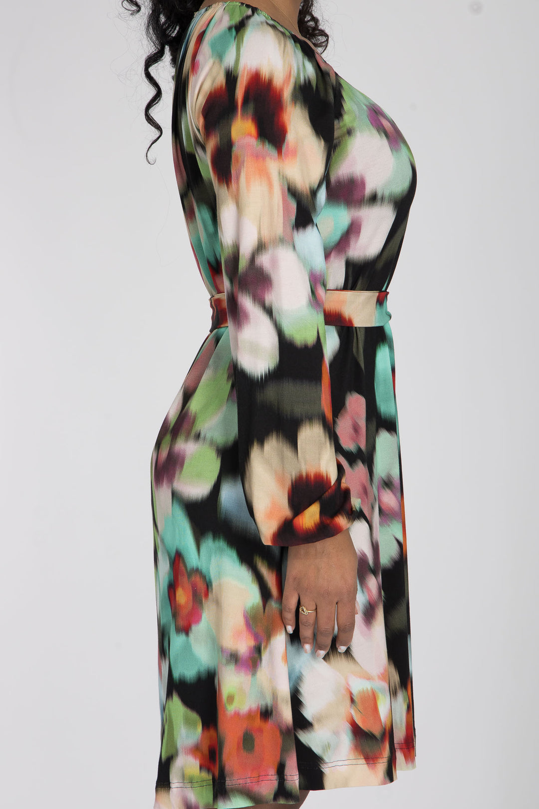 A-lined belted short jersey dress - Black