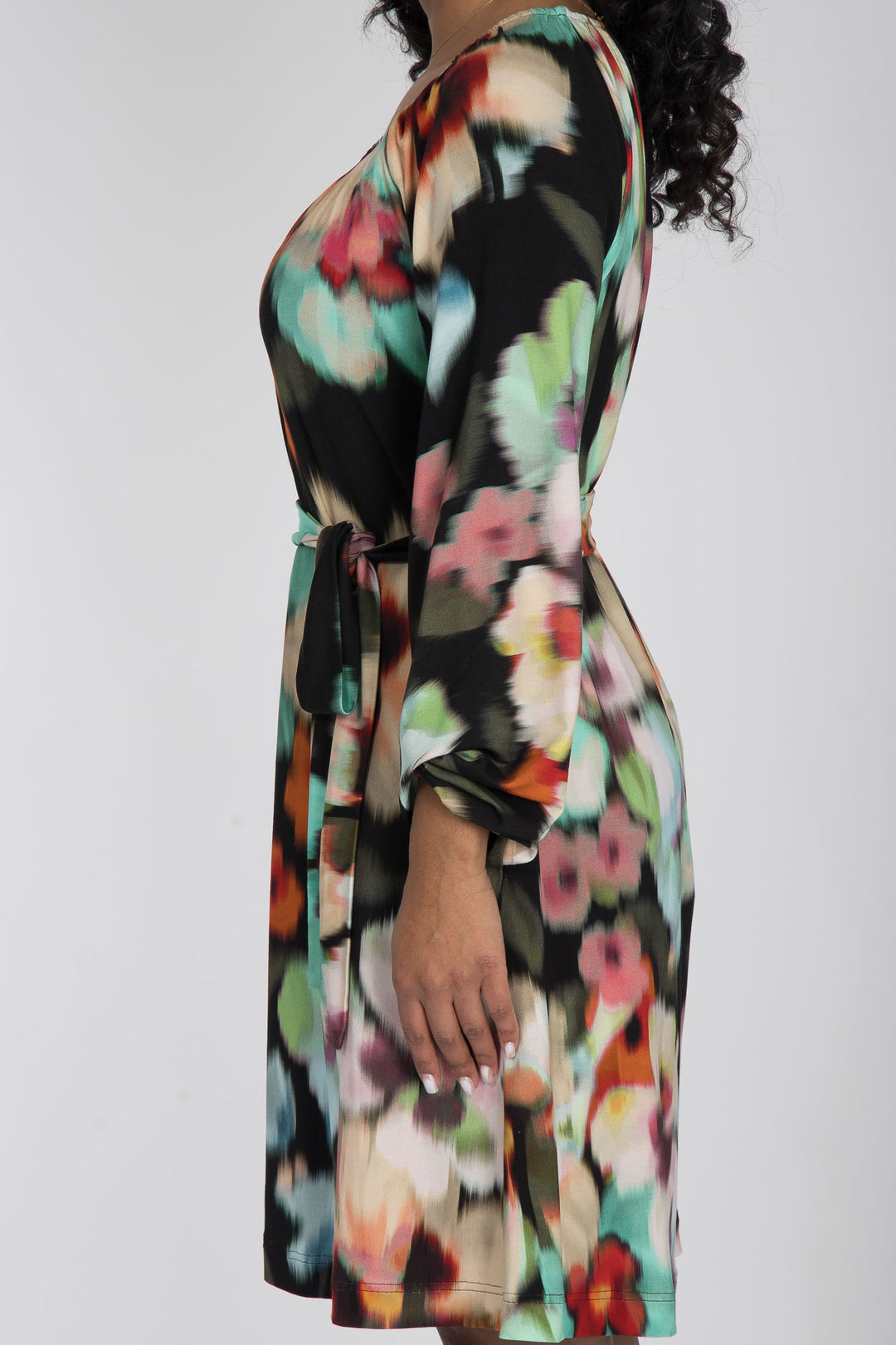 A-lined belted short jersey dress - Black