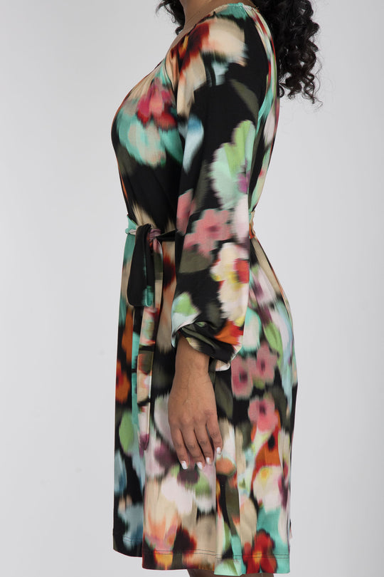 A-lined belted short jersey dress - Black