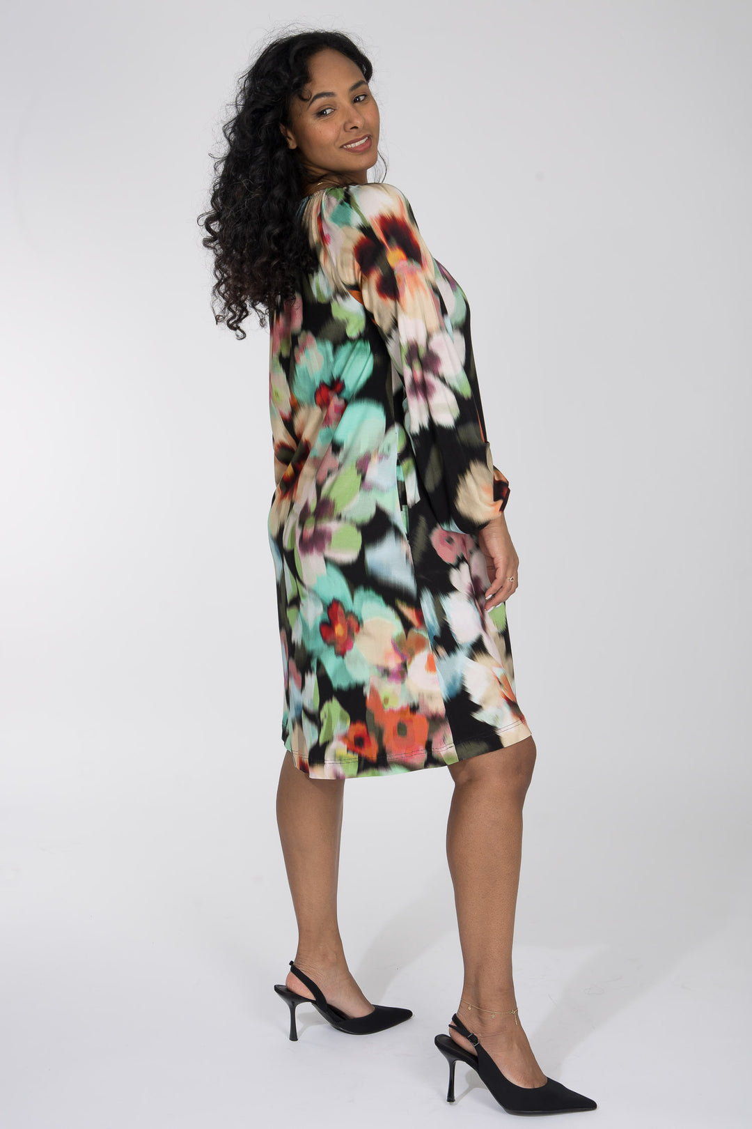 A-lined belted short jersey dress - Black