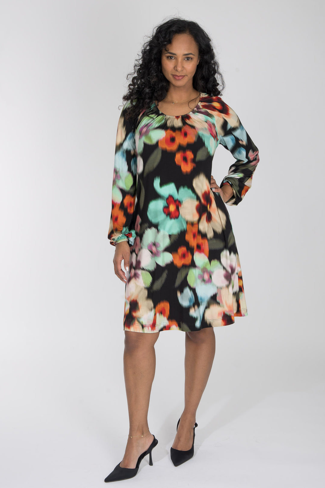 A-lined belted short jersey dress - Black