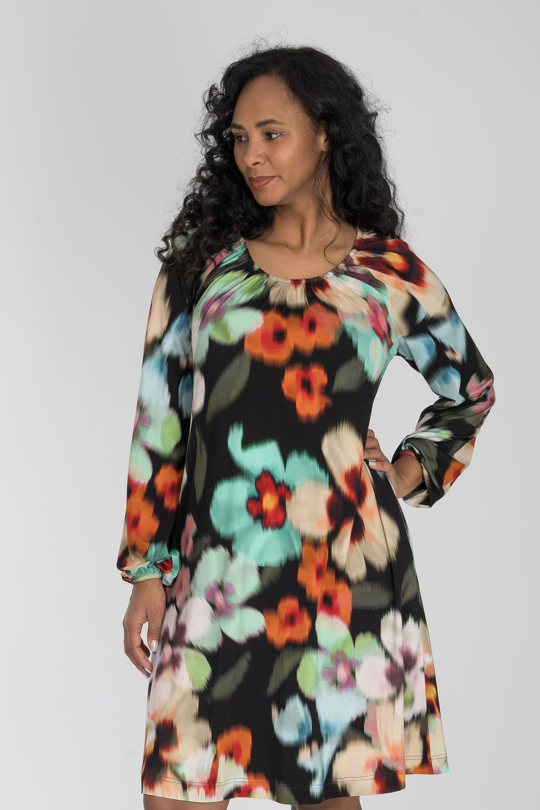 A-lined belted short jersey dress - Black