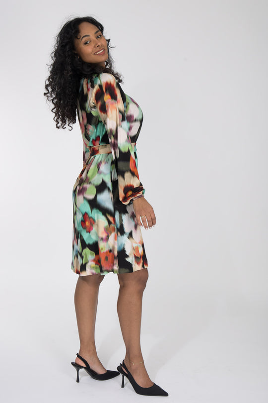 A-lined belted short jersey dress - Black