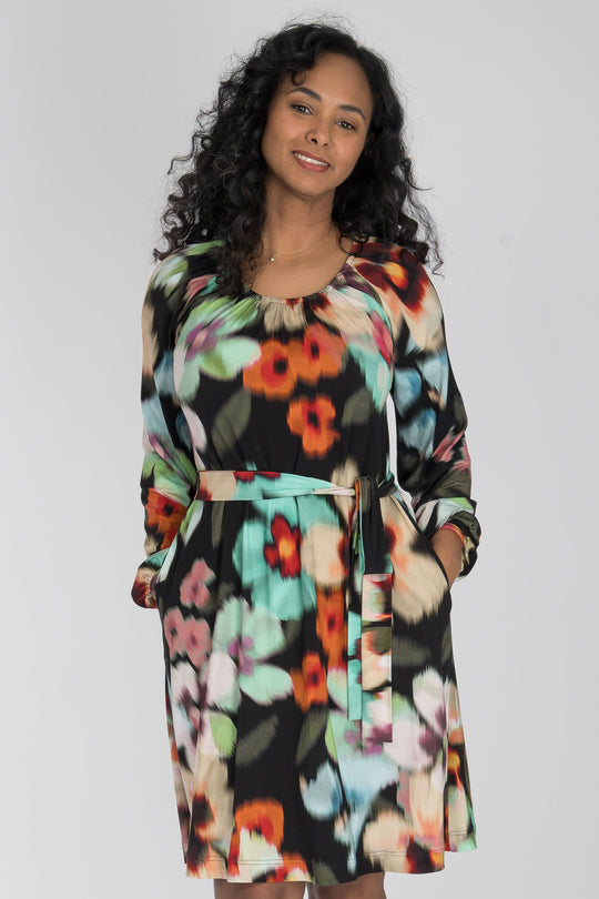 A-lined belted short jersey dress - Black
