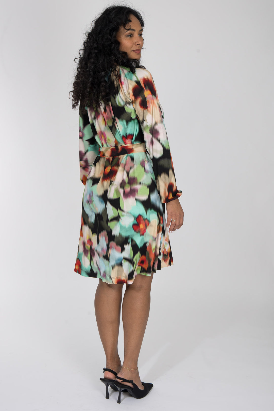 A-lined belted short jersey dress - Black