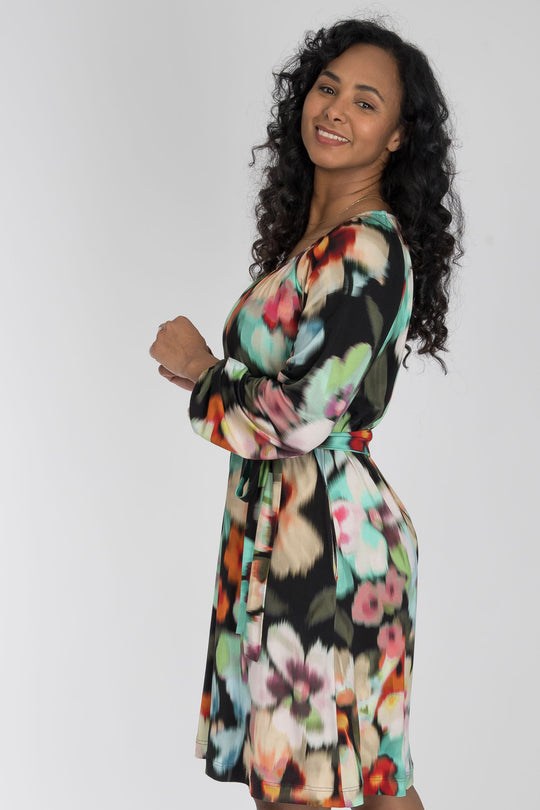 A-lined belted short jersey dress - Black