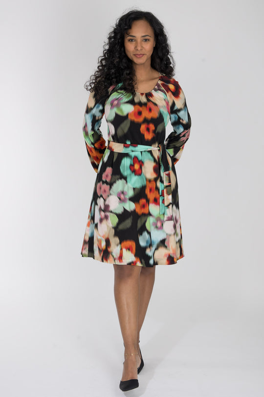 A-lined belted short jersey dress - Black