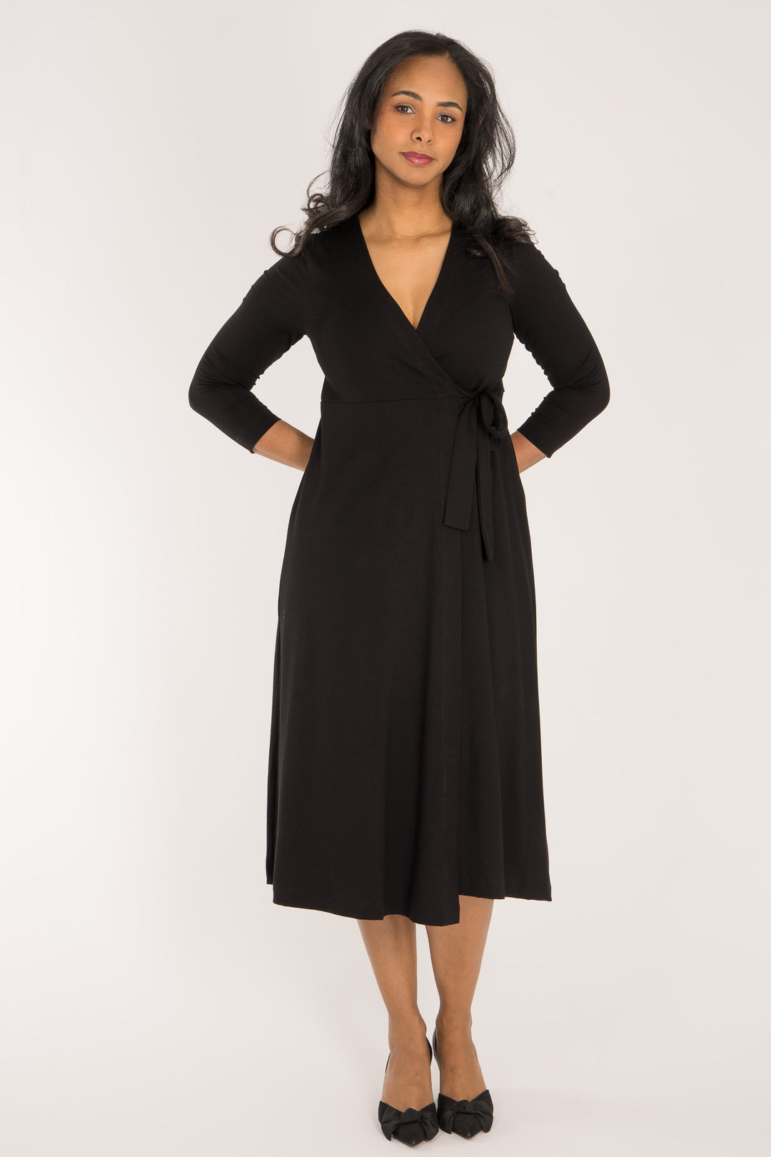Loose fit midi wrap jersey dress - Black