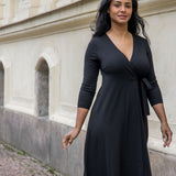 Loose fit midi wrap jersey dress - Black
