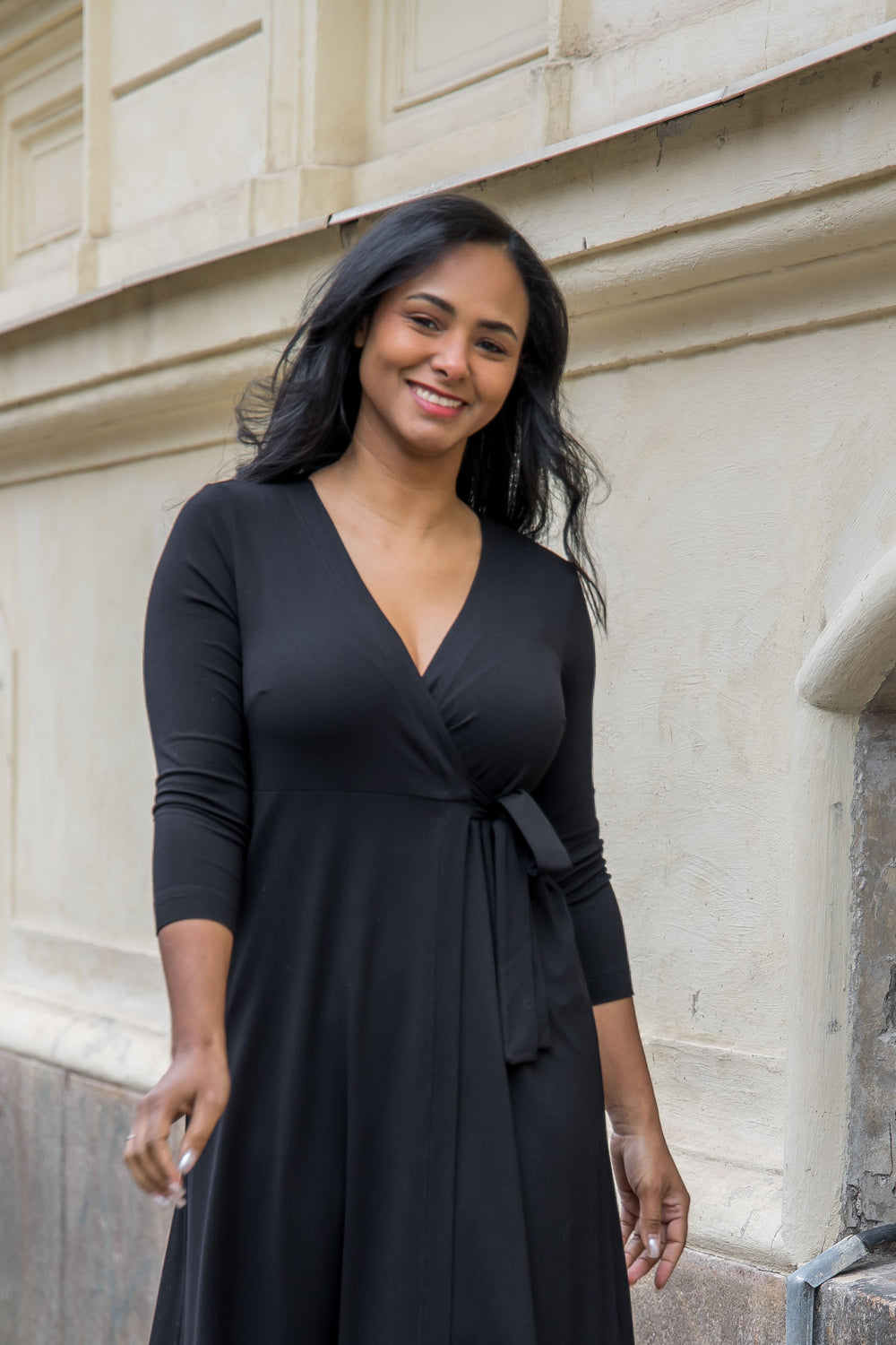 Loose fit midi wrap jersey dress - Black