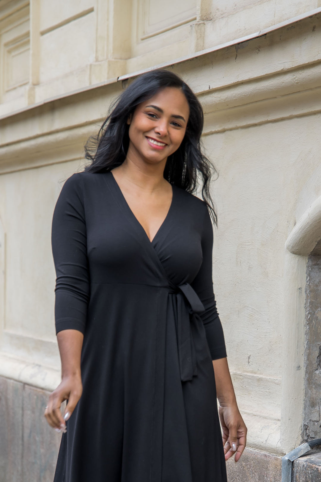 Loose fit midi wrap jersey dress - Black