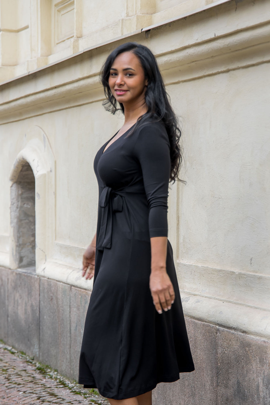 Loose fit midi wrap jersey dress - Black