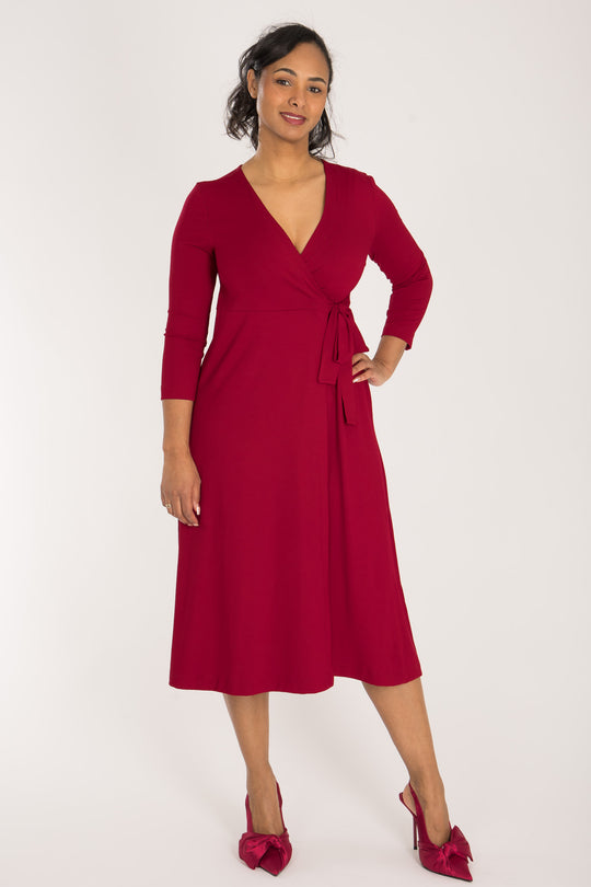 Loose fit midi wrap jersey dress - Red