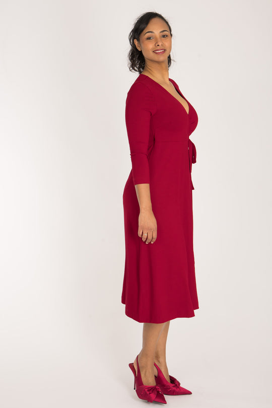 Loose fit midi wrap jersey dress - Red
