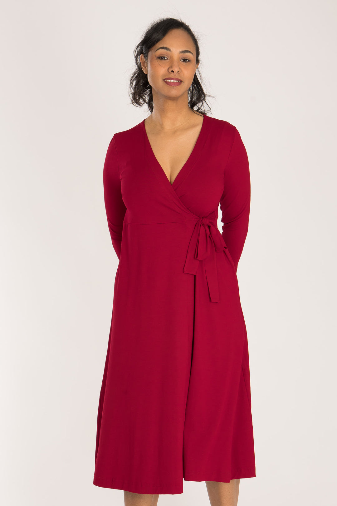 Loose fit midi wrap jersey dress - Red