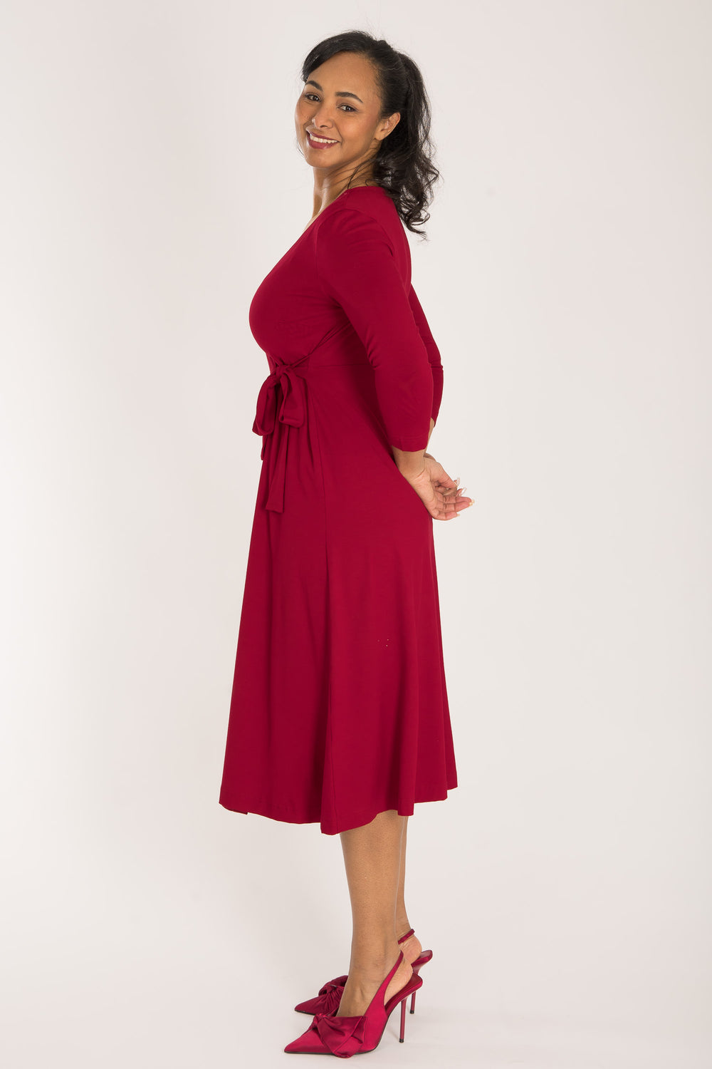 Loose fit midi wrap jersey dress - Red