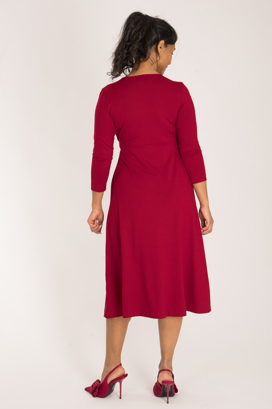 Loose fit midi wrap jersey dress - Red