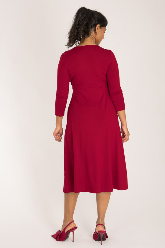 Loose fit midi wrap jersey dress - Red