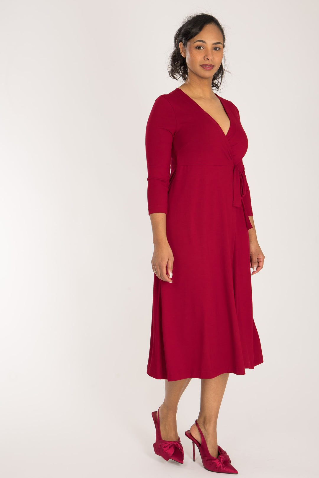 Loose fit midi wrap jersey dress - Red