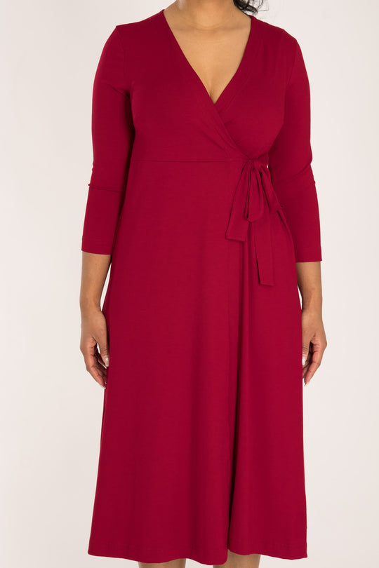 Loose fit midi wrap jersey dress - Red