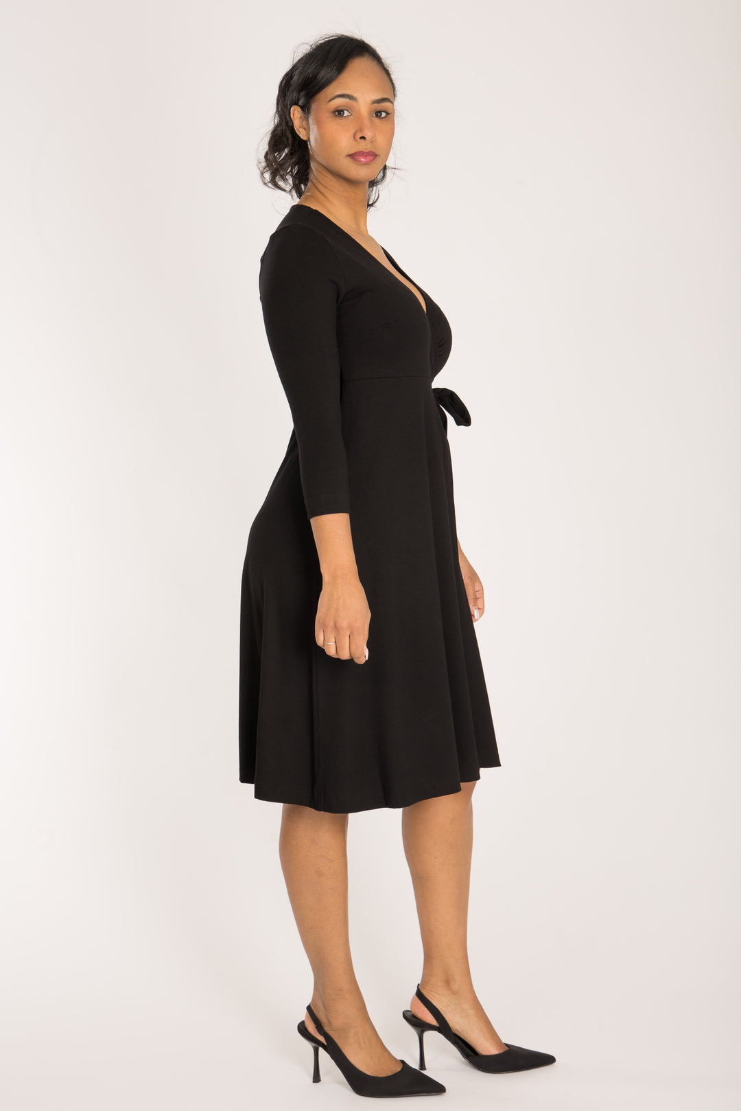 Loose fit short wrap jersey dress - Black