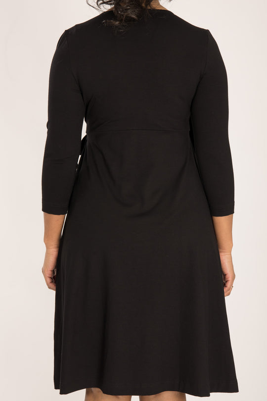 Loose fit short wrap jersey dress - Black