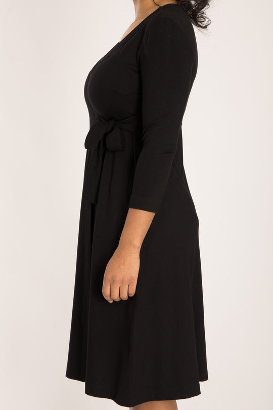 Loose fit short wrap jersey dress - Black