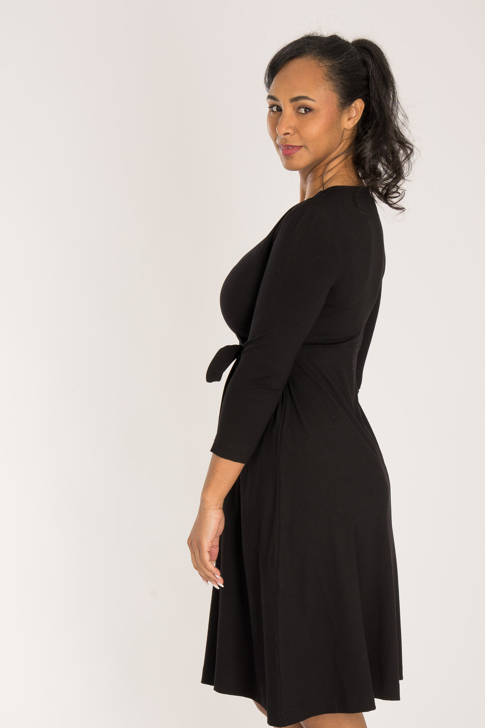 Loose fit short wrap jersey dress - Black