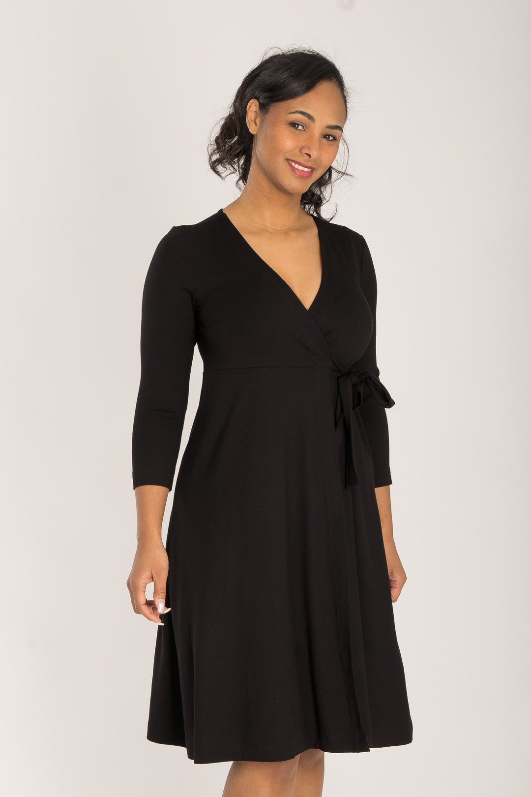 Loose fit short wrap jersey dress - Black