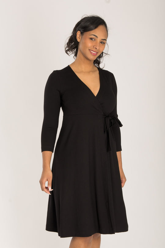 Loose fit short wrap jersey dress - Black