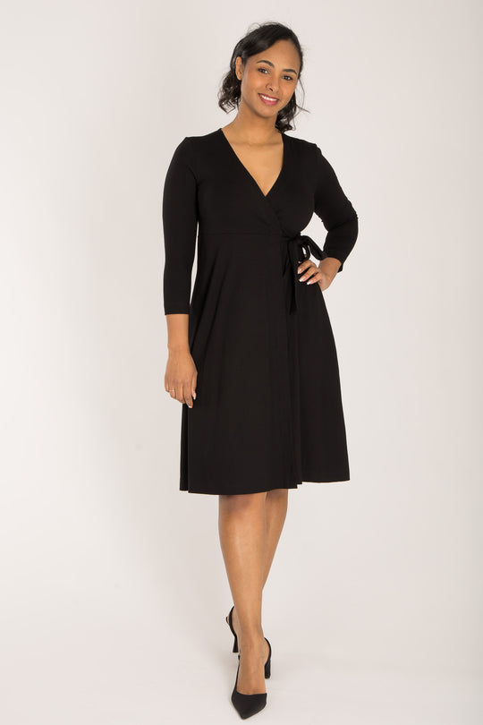 Loose fit short wrap jersey dress - Black