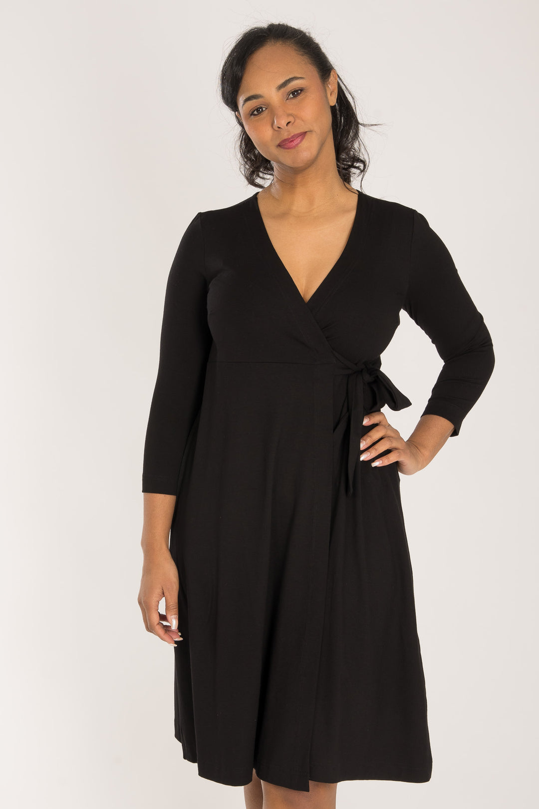 Loose fit short wrap jersey dress - Black