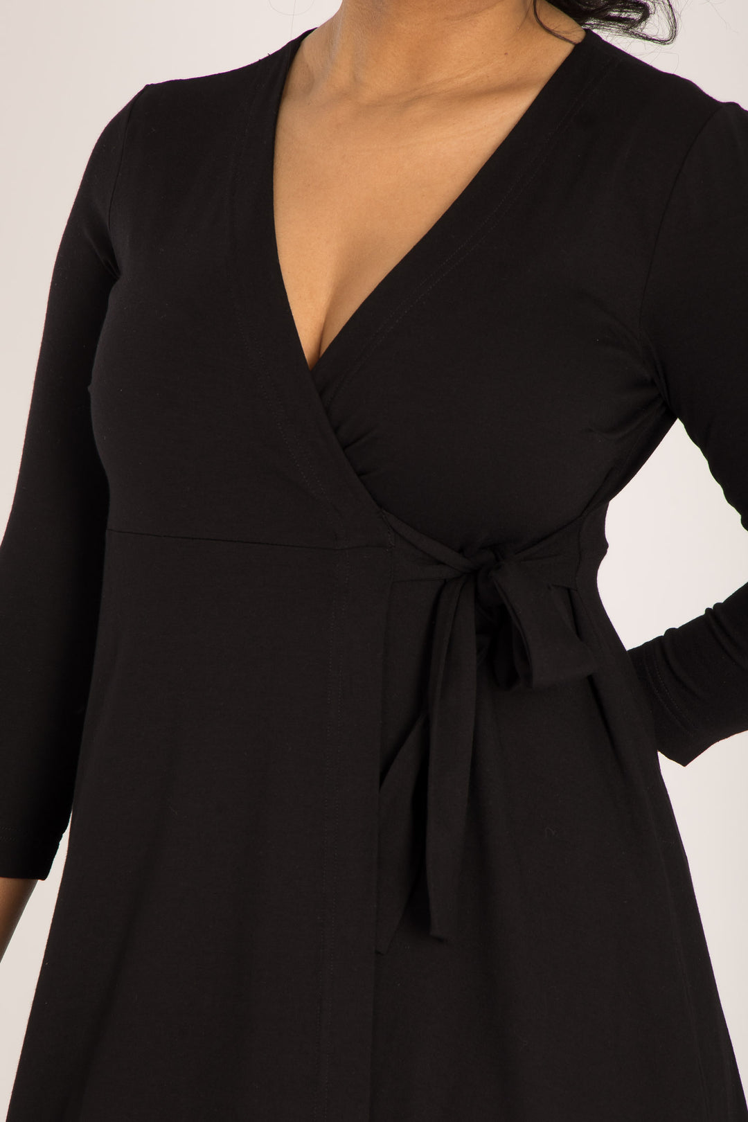 Loose fit short wrap jersey dress - Black