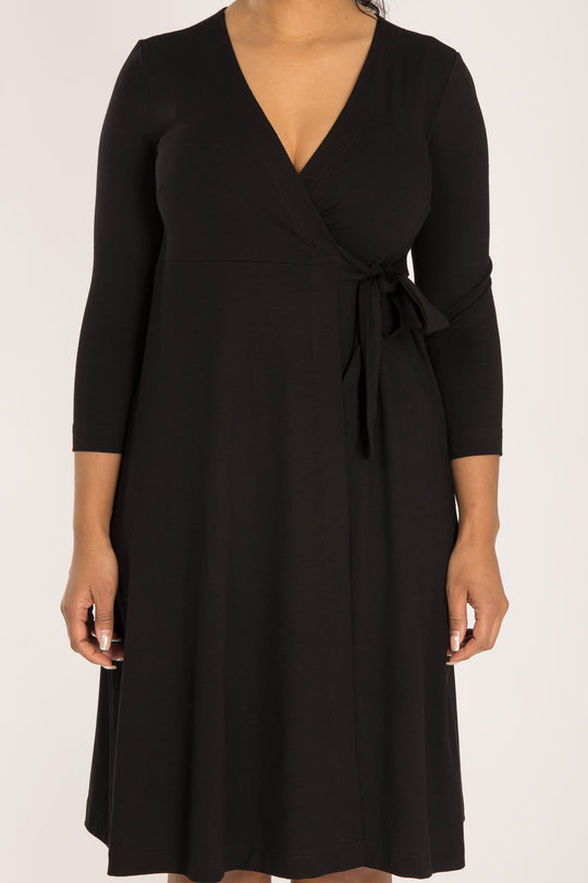 Loose fit short wrap jersey dress - Black