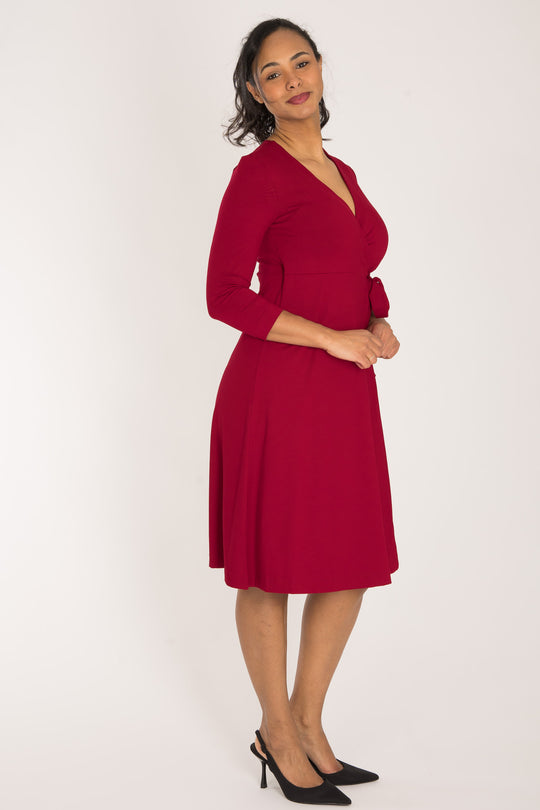 Loose fit short wrap jersey dress - Red