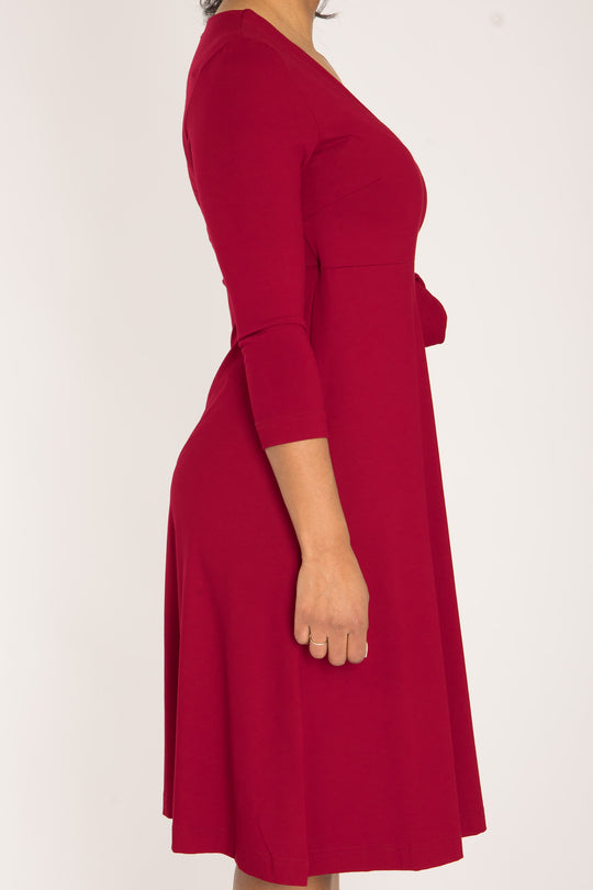 Loose fit short wrap jersey dress - Red