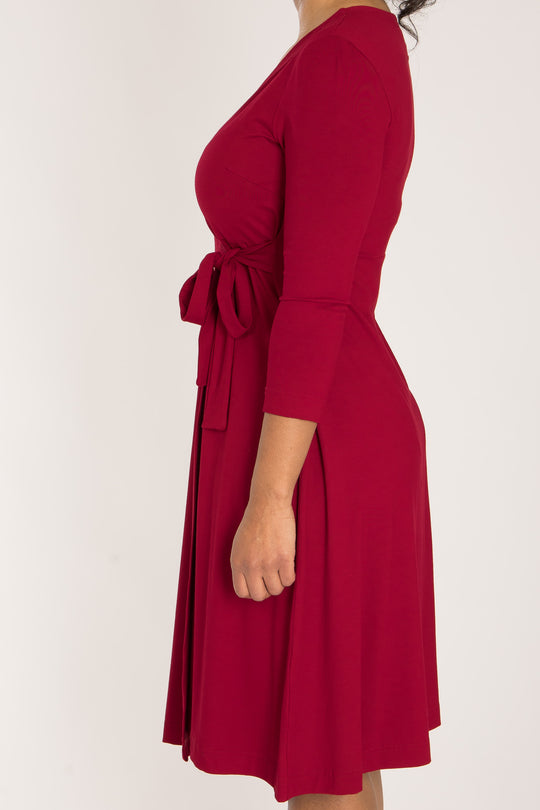 Loose fit short wrap jersey dress - Red