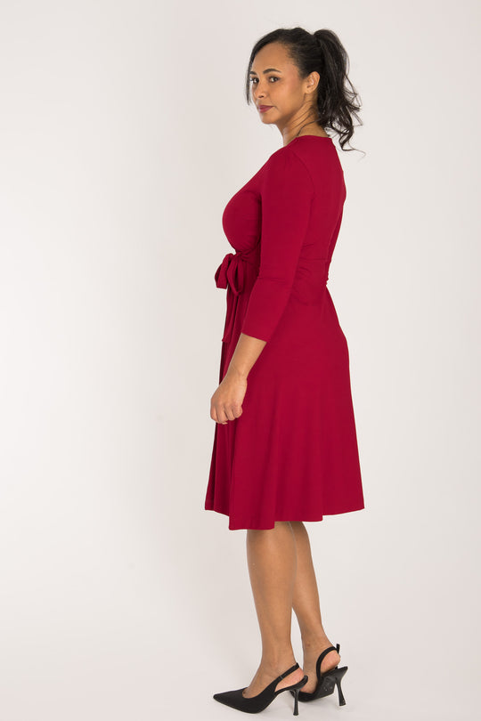 Loose fit short wrap jersey dress - Red