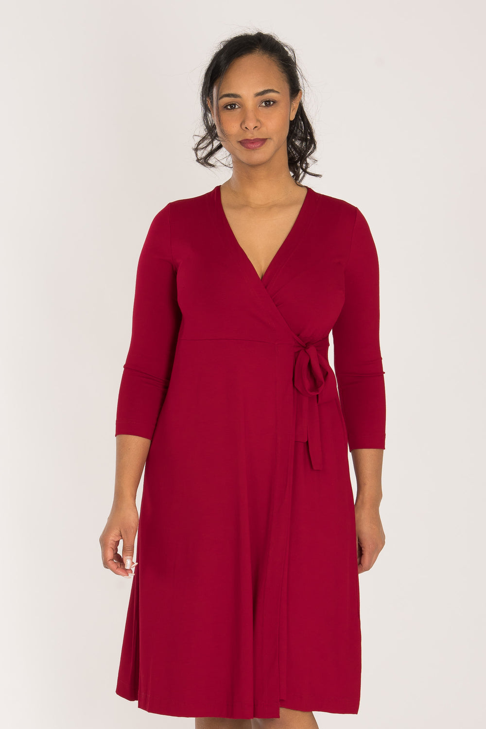 Loose fit short wrap jersey dress - Red