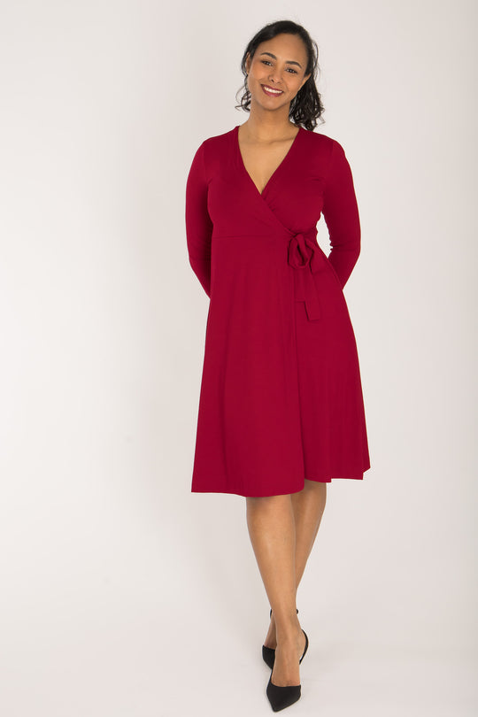 Loose fit short wrap jersey dress - Red